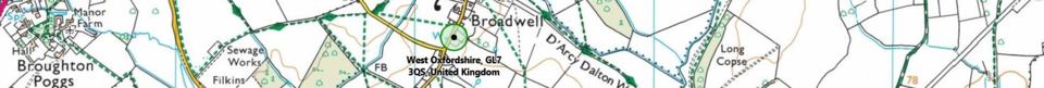 Showing Broadwell in the context of the Oxfordshire and Gloucestershire map